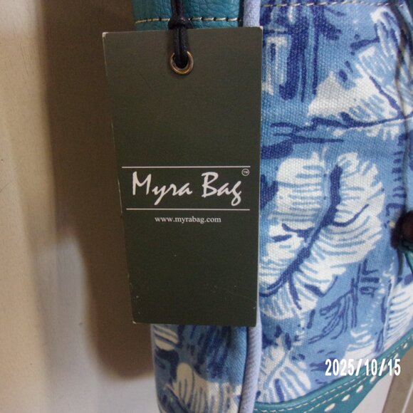 NWT, Myra Bag Co Blue Canvas Purse with Leather Trim - Picture 4 of 7